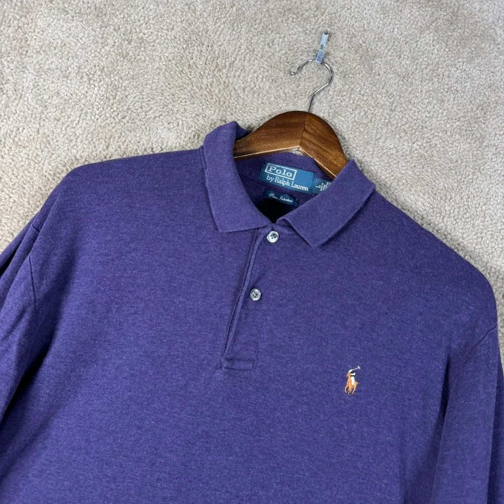 Polo Ralph Lauren Polo Shirt Mens Large Purple Long Sleeve Pima Interlock Cotton